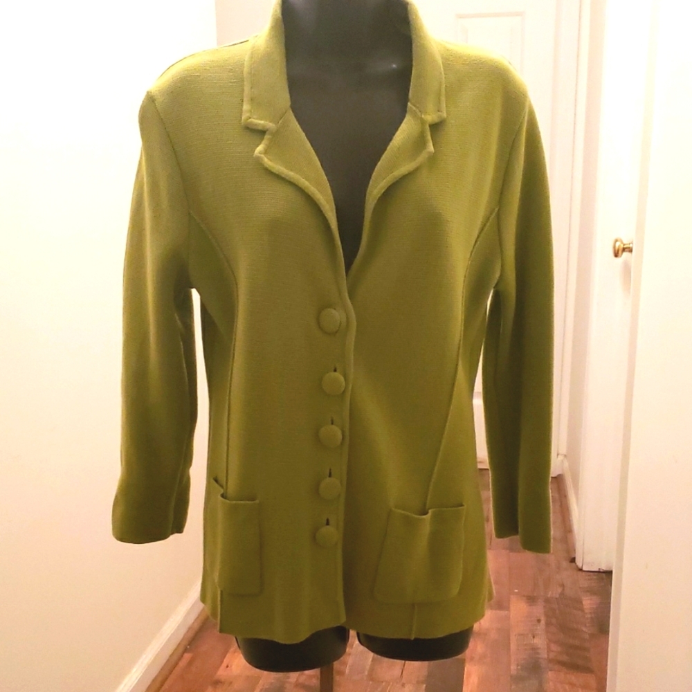 Audrey & Grace Olive Green Cotton Button-Up Blazer